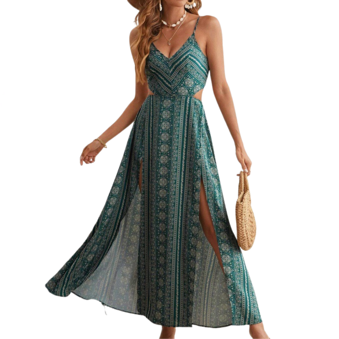 ZARA™ – Boho Print Backless Slit Dress – Whitmore London