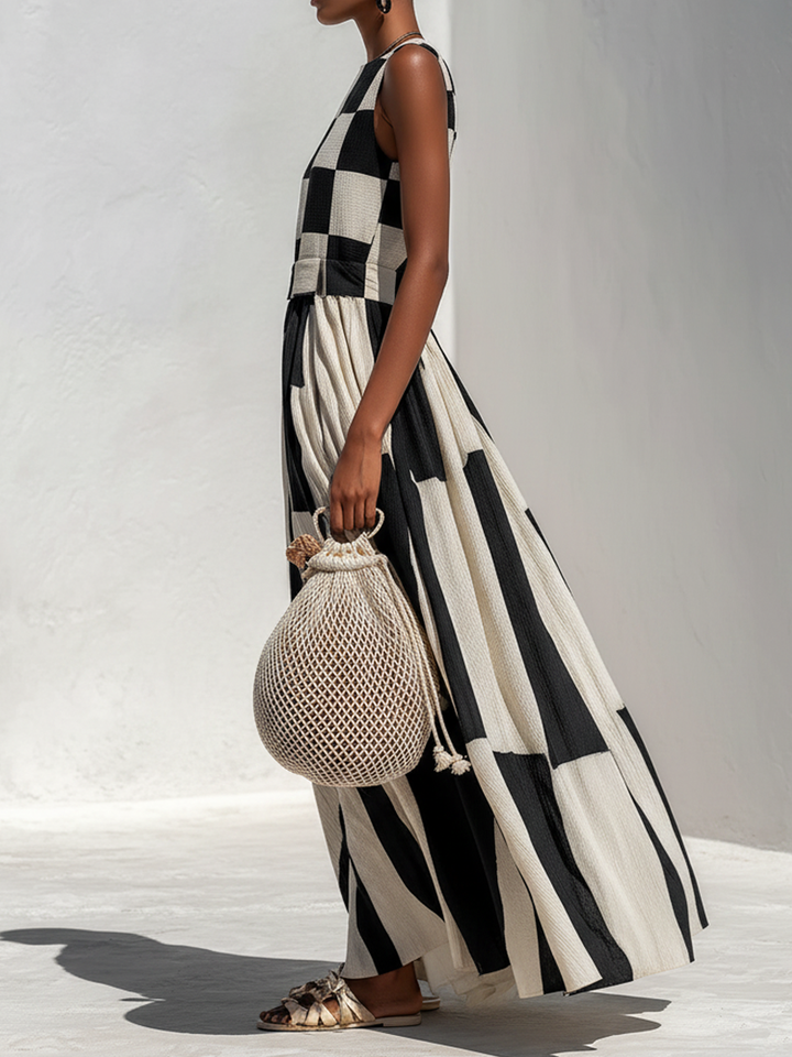 Lydia | Contrast Panel Maxi Dress