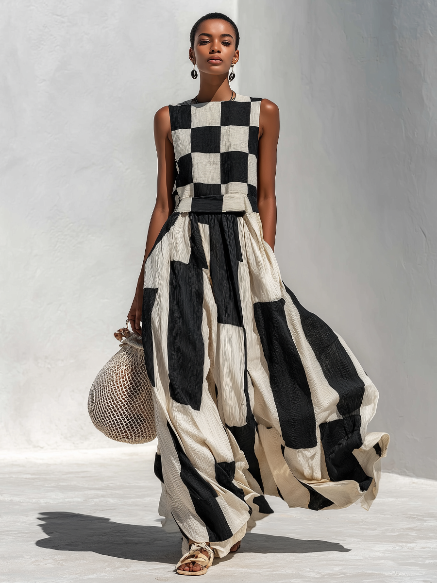 Lydia | Contrast Panel Maxi Dress