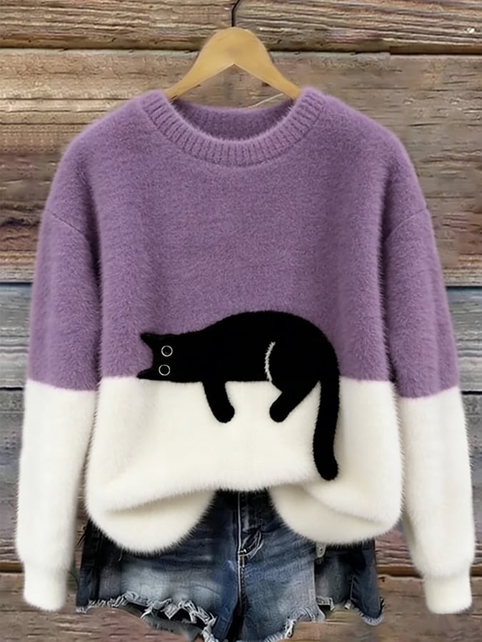 Mabel | Cat Print Oversized Sweater