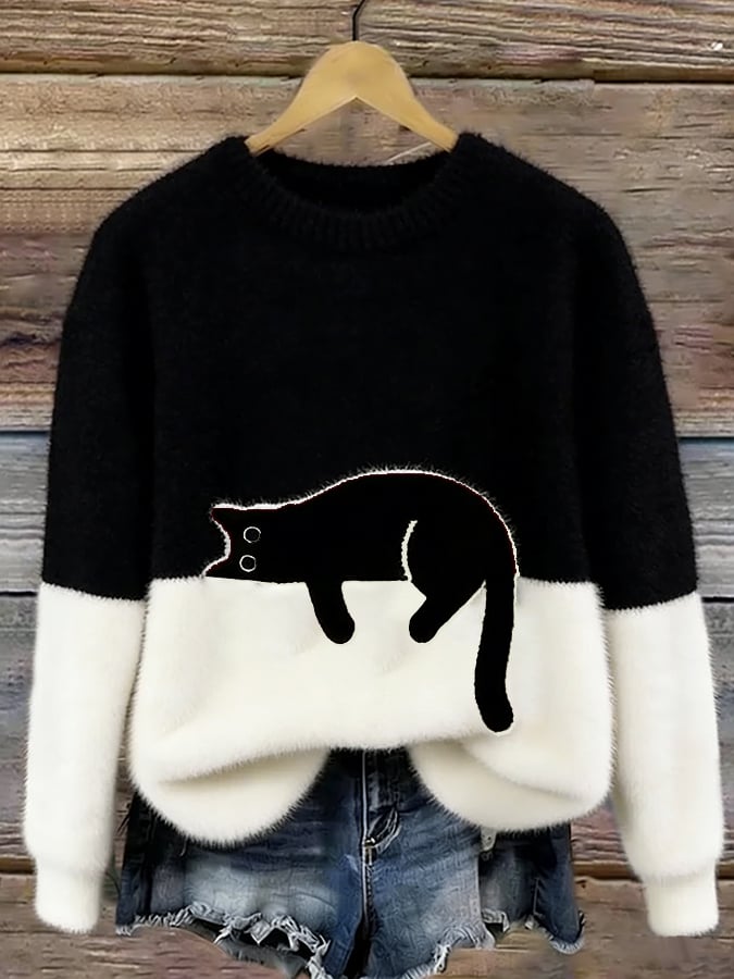 Mabel | Cat Print Oversized Sweater