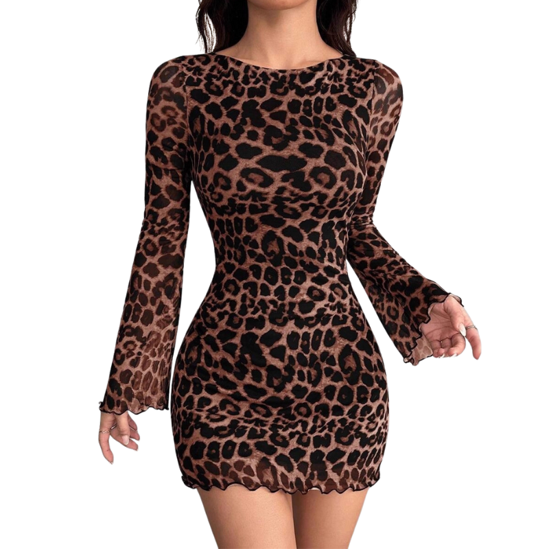 PENELOPE™ – Elegant Leopard Print Long-Sleeved Bodycon Dress – Whitmore London