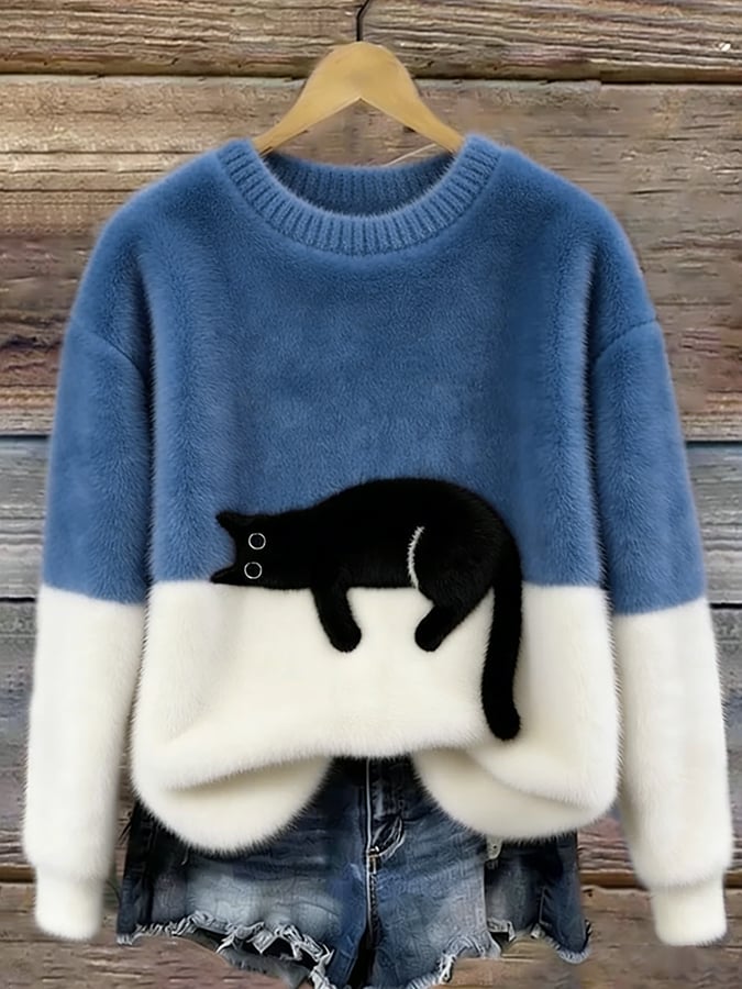 Mabel | Cat Print Oversized Sweater