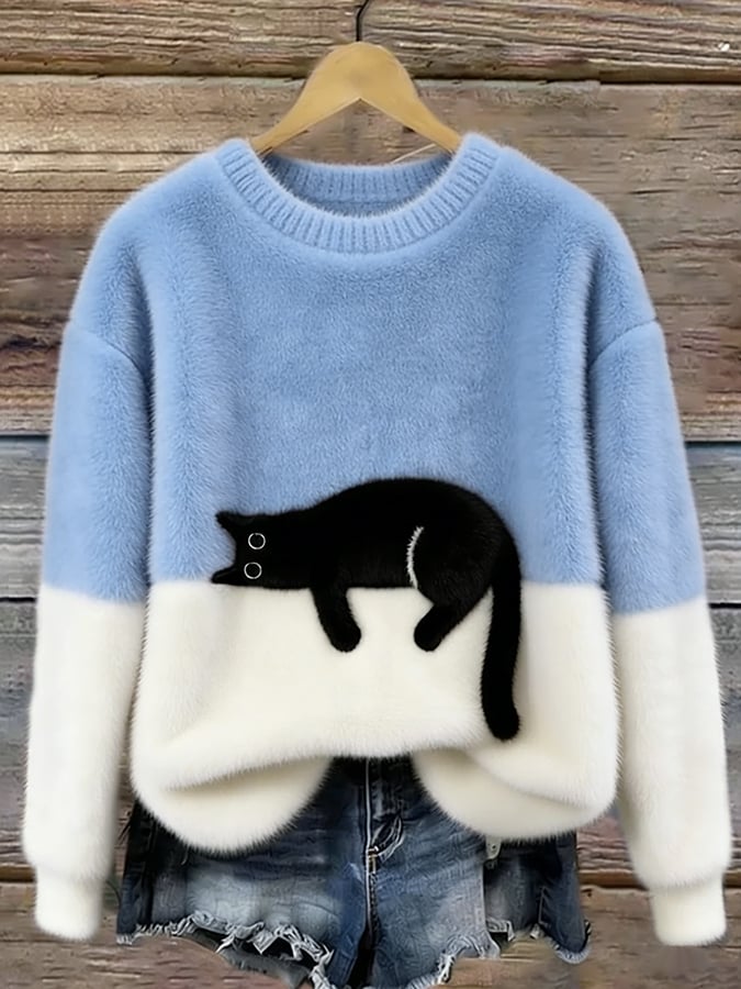 Mabel | Cat Print Oversized Sweater