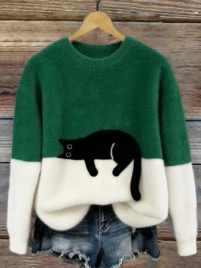 Mabel | Cat Print Oversized Sweater