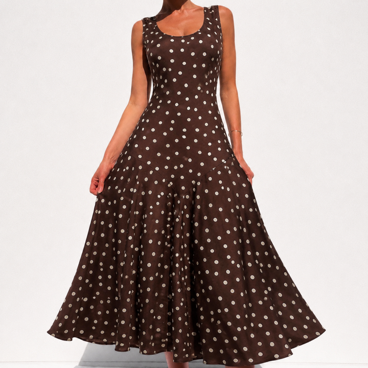 Alice | Chocolate Polka Dot Maxi Dress