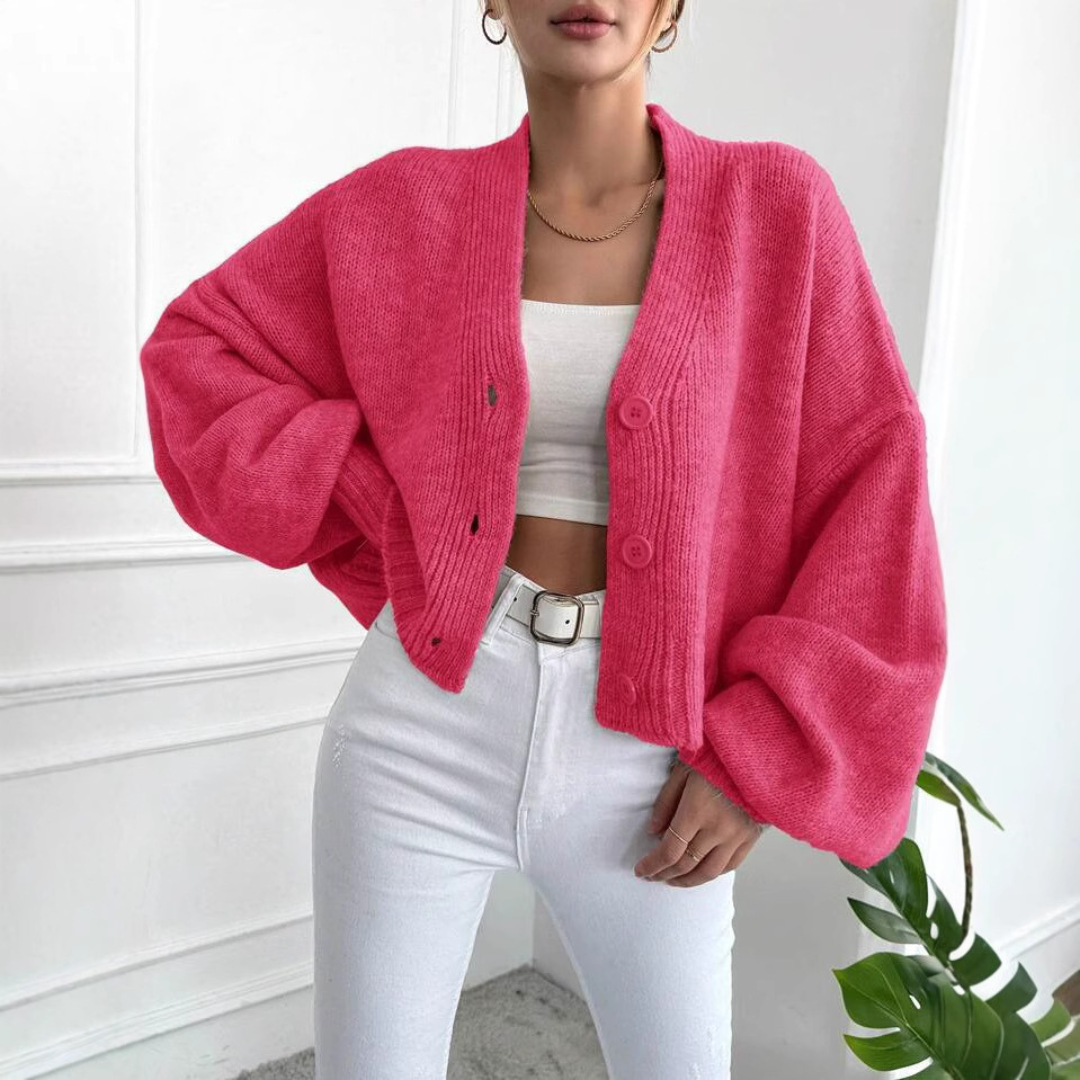 BULAK™ - Casual Crop Lantern Sleeve Cardigan