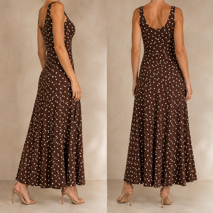 Alice | Chocolate Polka Dot Maxi Dress