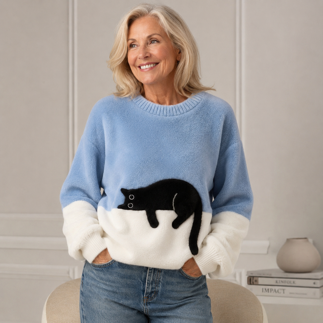 Mabel | Cat Print Oversized Sweater