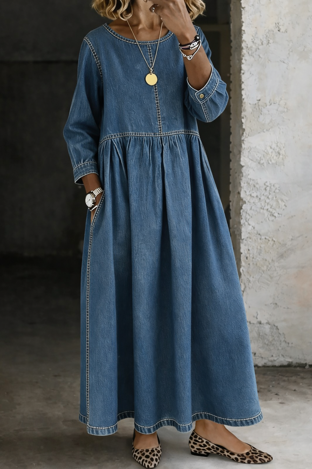 Sylvia | Vintage Denim Maxi Dress