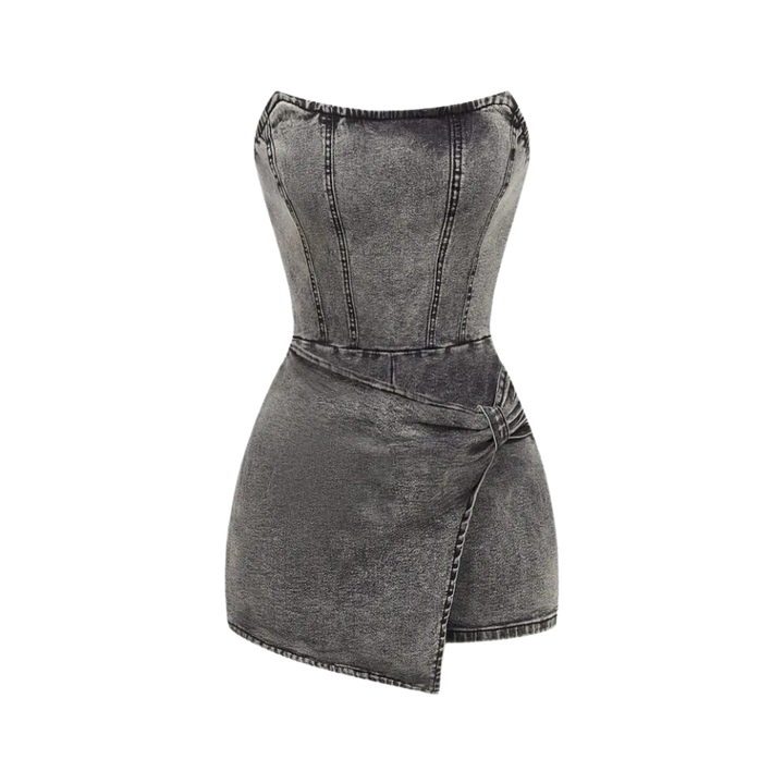 VIXEN™ – Twisted Front Strapless Denim Romper
