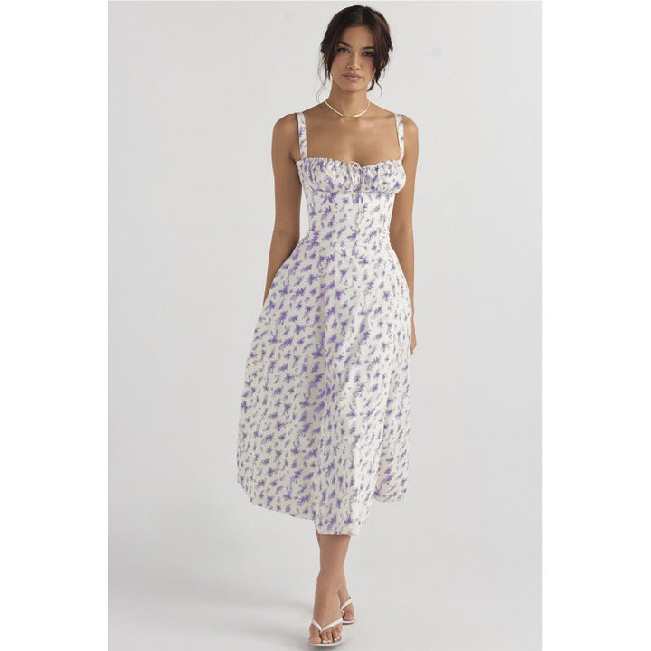 OPRAH™ - Casual Lace-Up Square Neck Midi Dress